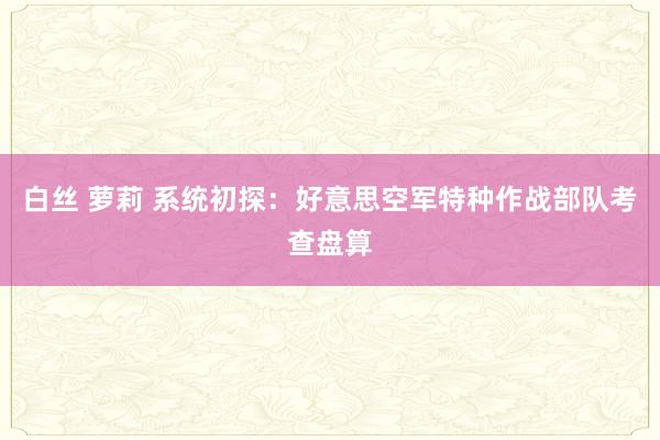 白丝 萝莉 系统初探：好意思空军特种作战部队考查盘算